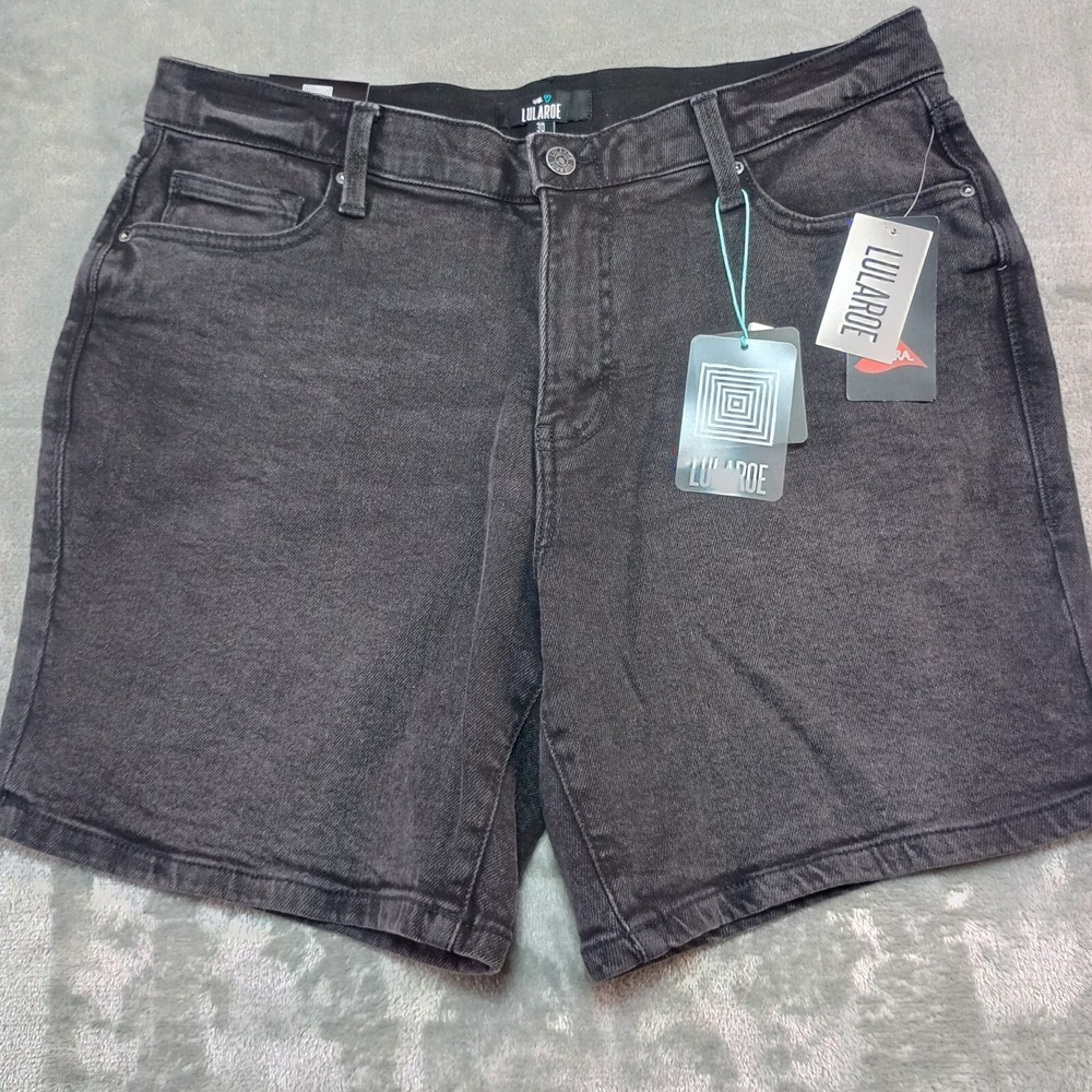 Lularoe 7" Relaxed Denim Jean Shorts‎ Sz 30 Black Stretch Lycra